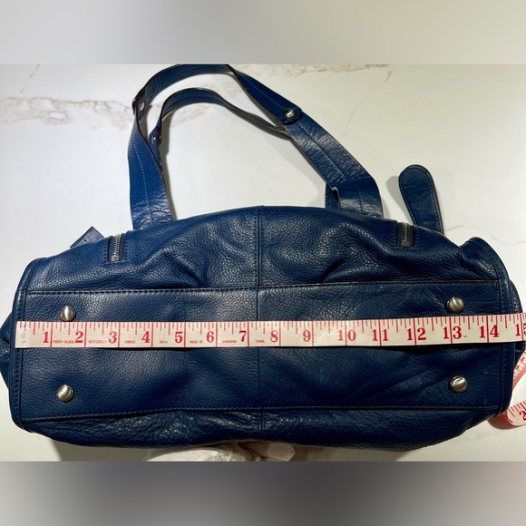 B. MAKOWSKY Large Navy East/West Glove Leather Hobo Leopard Lining Bag A93783 - Picture 14 of 15